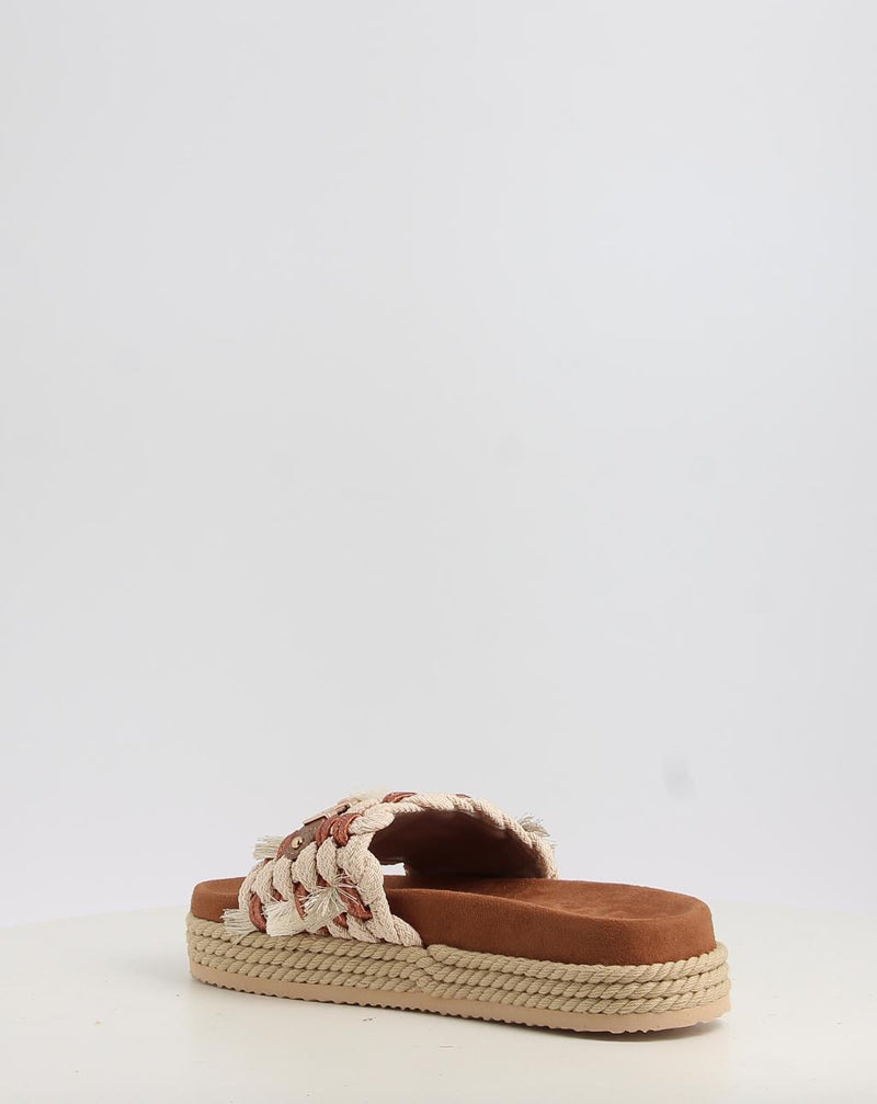 Sandalias MOU MONOBAND ROPE SANDAL FRINGES - BIG LETTER LOGO beig