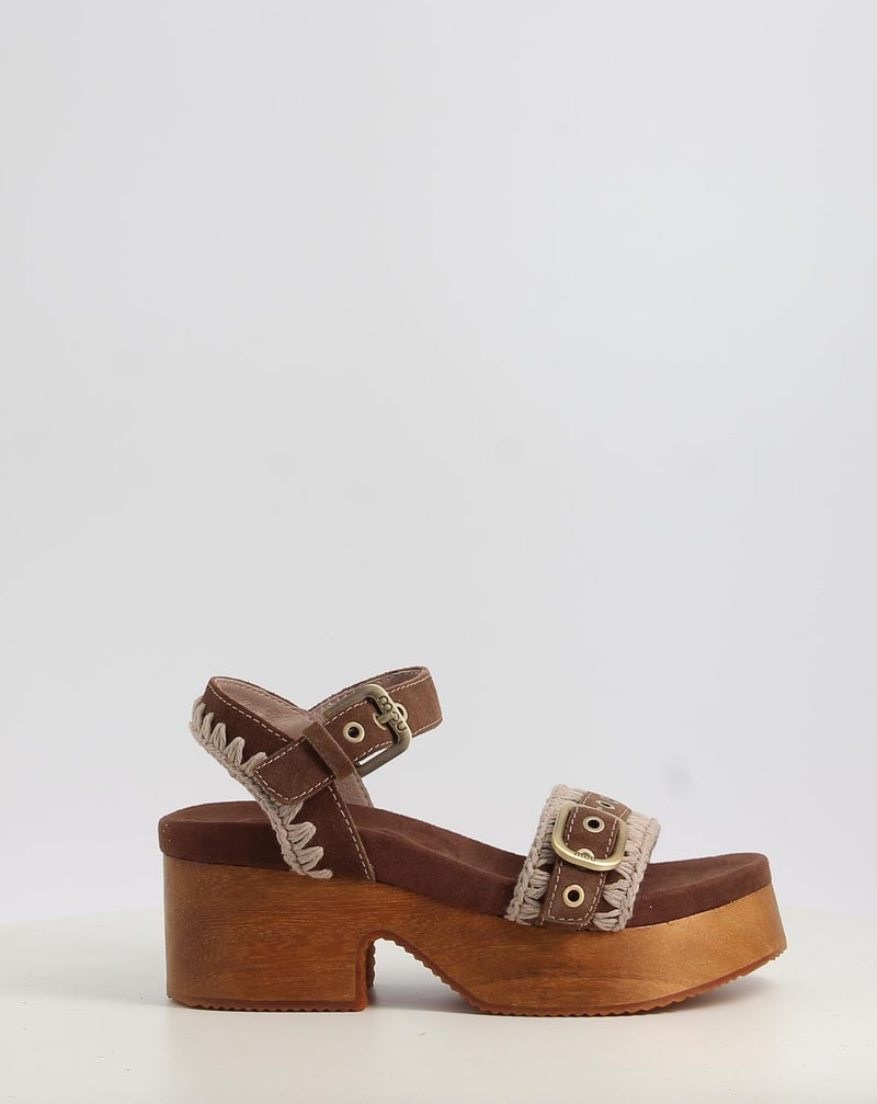 Sandalias MOU HIGH HEEL WOOD CLOG BUCKLE marrón