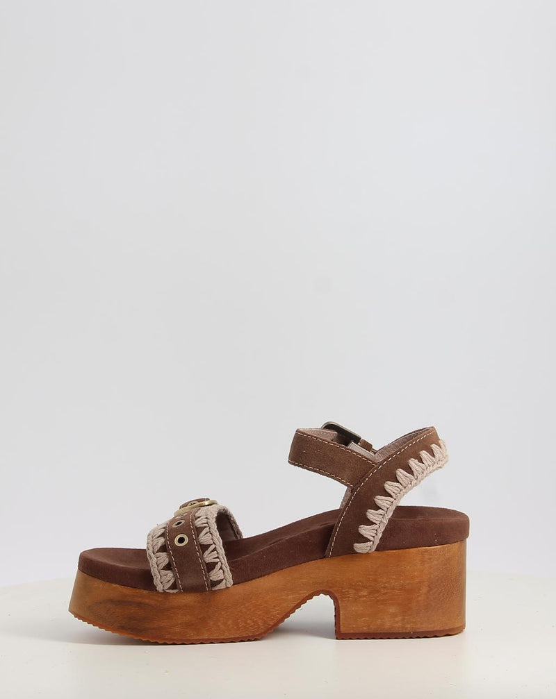 Sandalias MOU HIGH HEEL WOOD CLOG BUCKLE marrón