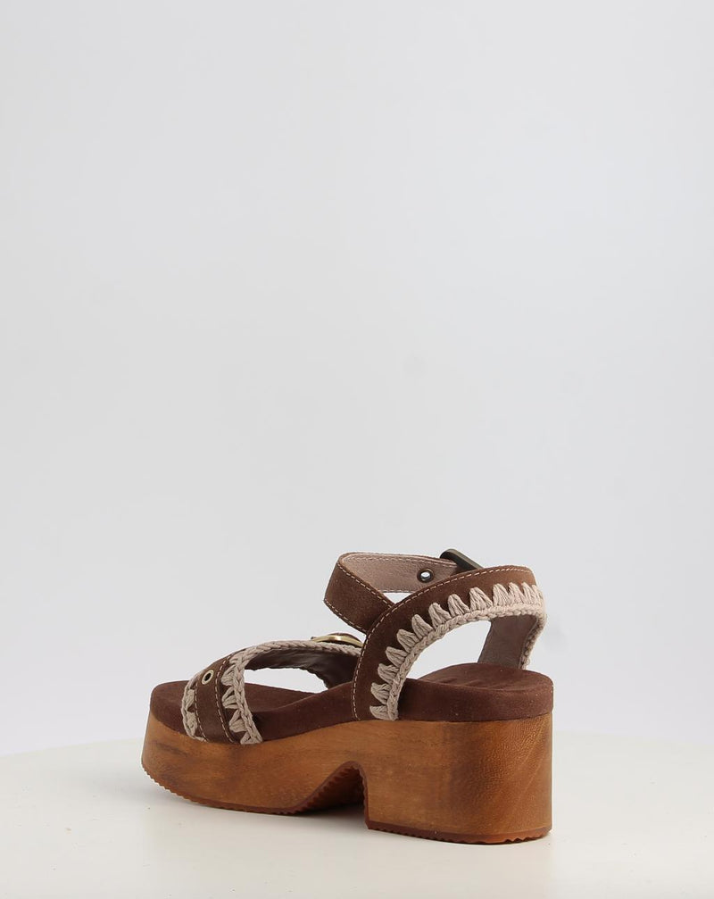 Sandalias MOU HIGH HEEL WOOD CLOG BUCKLE marrón
