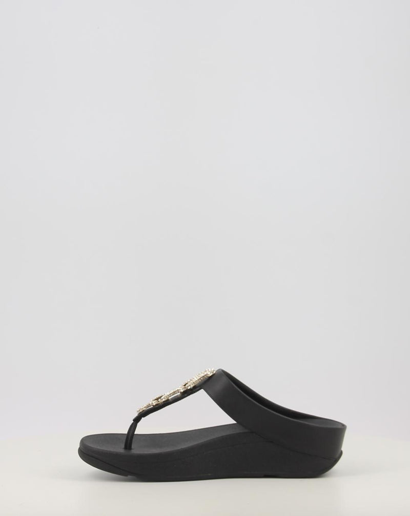 Sandalias FITFLOP FINO CRYSTAL-CHAIN LEATHER TOE-POST SANDALS negro