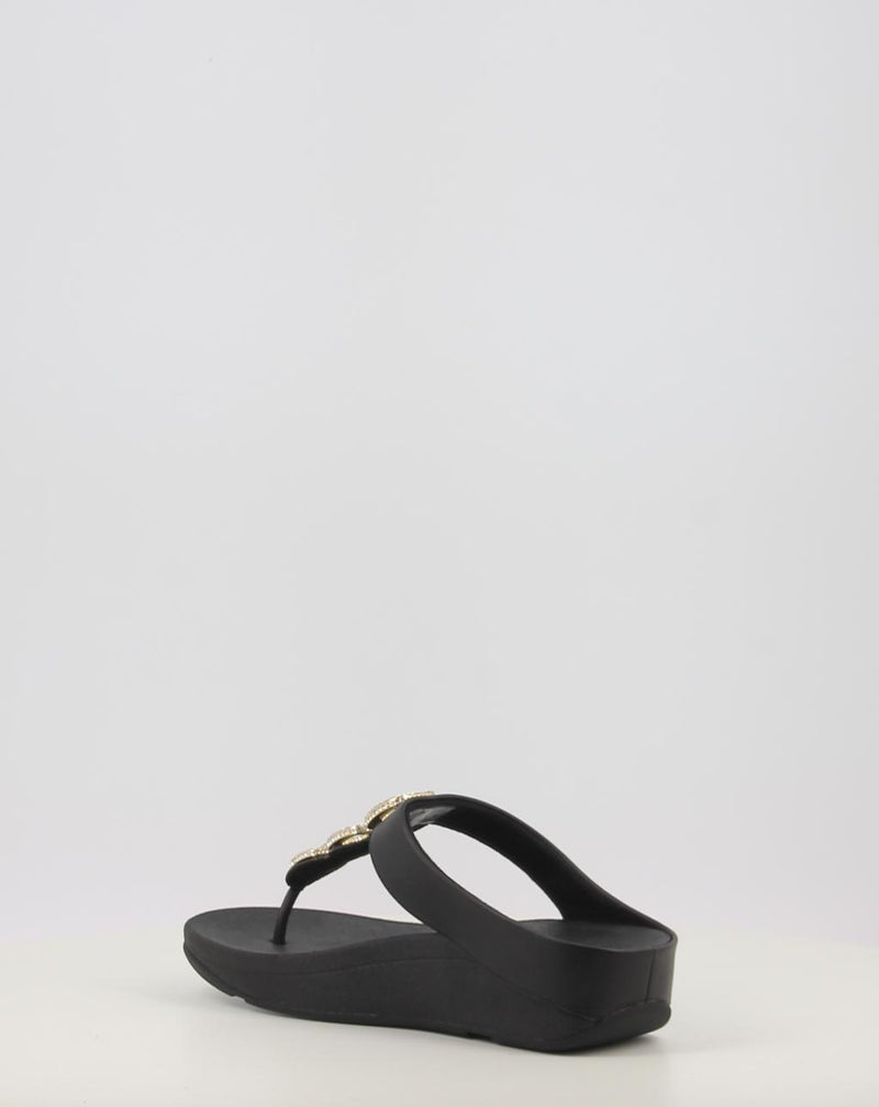 Sandalias FITFLOP FINO CRYSTAL-CHAIN LEATHER TOE-POST SANDALS negro