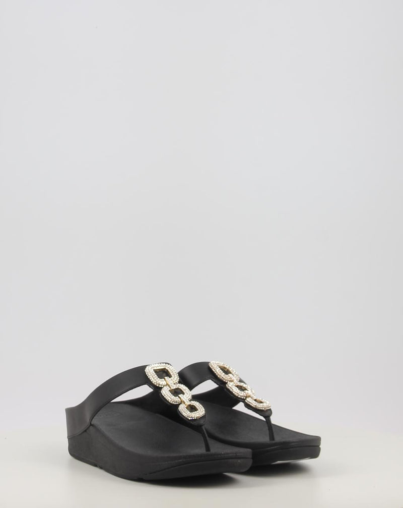 Sandalias FITFLOP FINO CRYSTAL-CHAIN LEATHER TOE-POST SANDALS negro